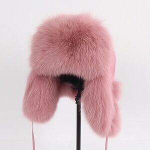 PINK - 100% fur Fox Fur Hat - UNISEX